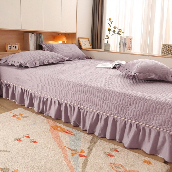 91家纺网 家纺一手货源 找家纺 美优兰 2025新款全棉防滑榻榻米炕垫纯棉床盖三件套 黛紫