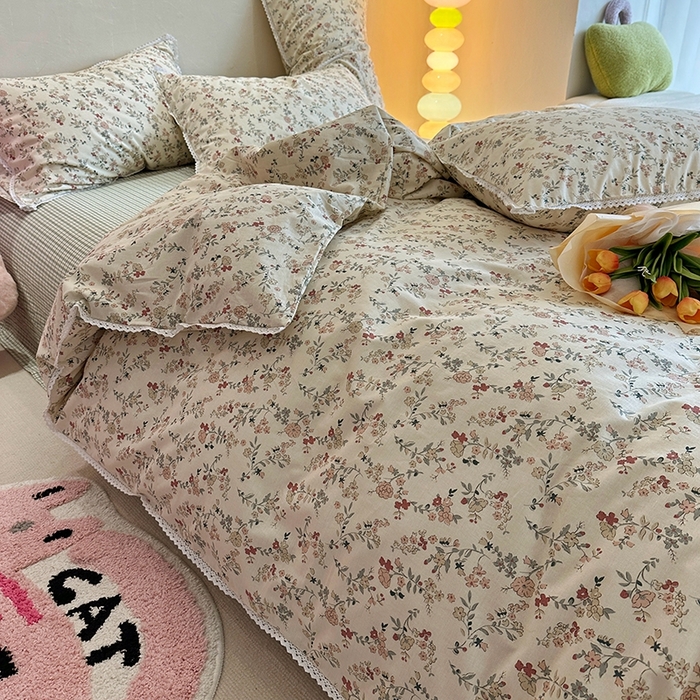 91家纺网 家纺一手货源 找家纺 千朵 2023新款全棉水洗带边四件套 野梓