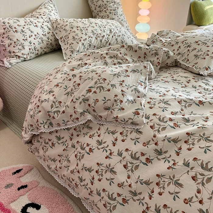 91家纺网 家纺一手货源 找家纺 千朵 2023新款全棉水洗带边四件套 栀香