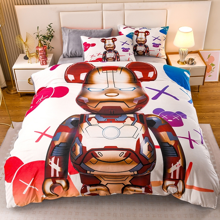 91家纺网 家纺一手货源 找家纺 爵仕家纺 2023新款暴力熊牛奶绒系列四件套 钢铁熊