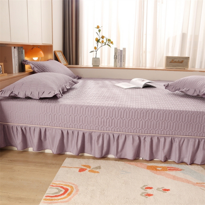 91家纺网 家纺一手货源 找家纺 美优兰 2025新款全棉防滑榻榻米炕垫纯棉床盖三件套 黛紫