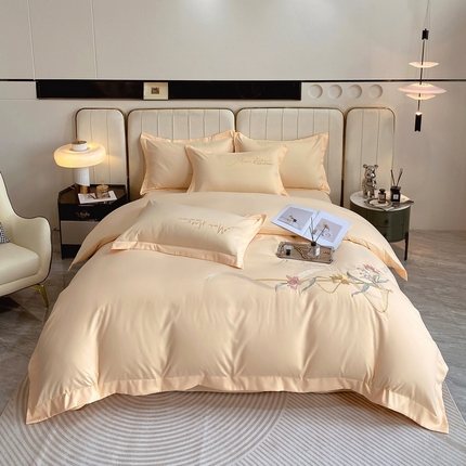 91家纺网 家纺一手货源 找家纺 （总）帛缔思 2023新款轻奢长绒棉绣花四件套-水韵江南-宽边款