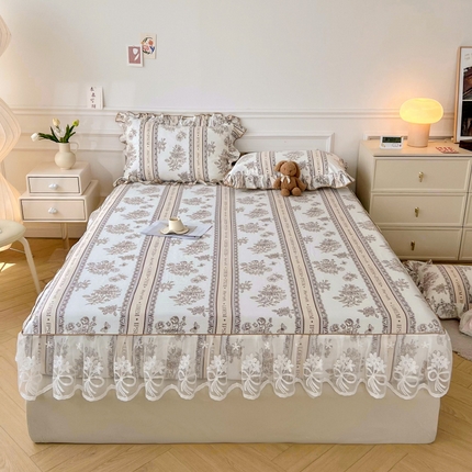 宜凡家纺 2023款全棉花边裙摆款床笠三件套 茵姿