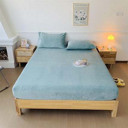 91家纺网 家纺一手货源 找家纺 泽西 2023新款保暖牛奶绒床单床笠单品-单床笠 牛奶绒床笠-浅豆绿