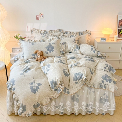 91家纺网 家纺一手货源 找家纺 （总）宜凡家纺 2023新款全棉印花单层床裙四件套