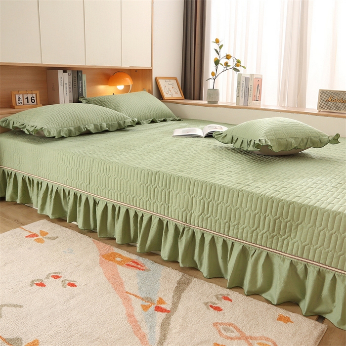 91家纺网 家纺一手货源 找家纺 美优兰 2025新款全棉防滑榻榻米炕垫纯棉床盖三件套 檀青