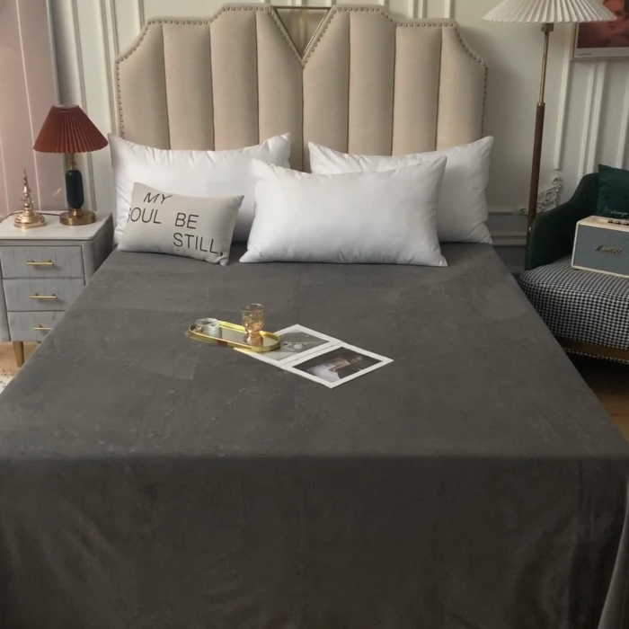 91家纺网 家纺一手货源 找家纺 甜之梦 2025牛奶绒纯色拼色单品四件套床单（可定制尺寸）深灰