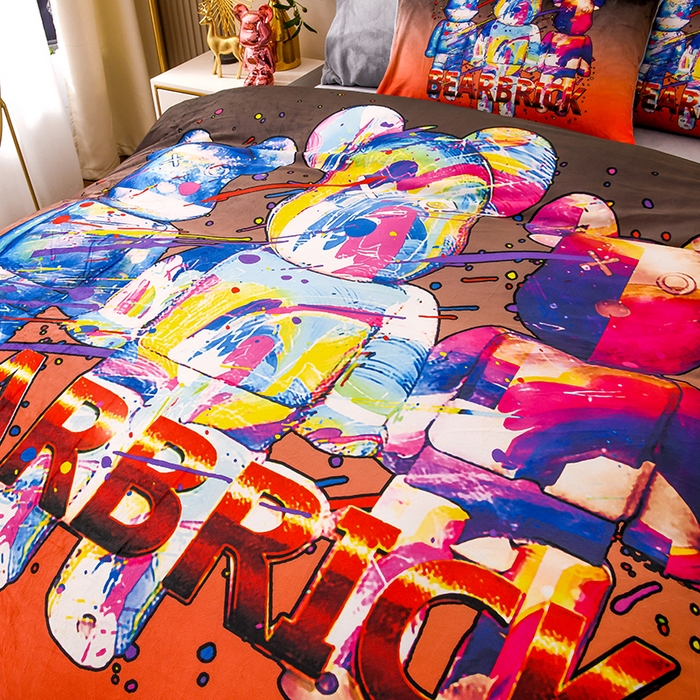 91家纺网 家纺一手货源 找家纺 爵仕家纺 2023新款暴力熊牛奶绒系列四件套 潮熊