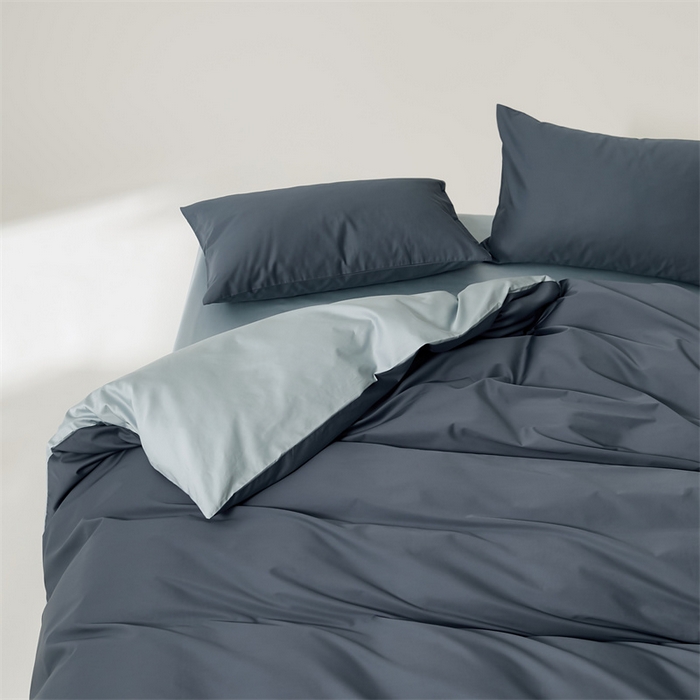 91家纺网 家纺一手货源 找家纺 原研家居 2023新款100支长绒棉纯色双拼系列 克雷吉蓝