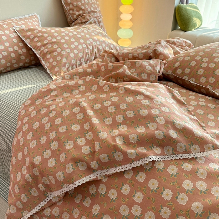 91家纺网 家纺一手货源 找家纺 千朵 2023新款全棉水洗带边四件套 小情调