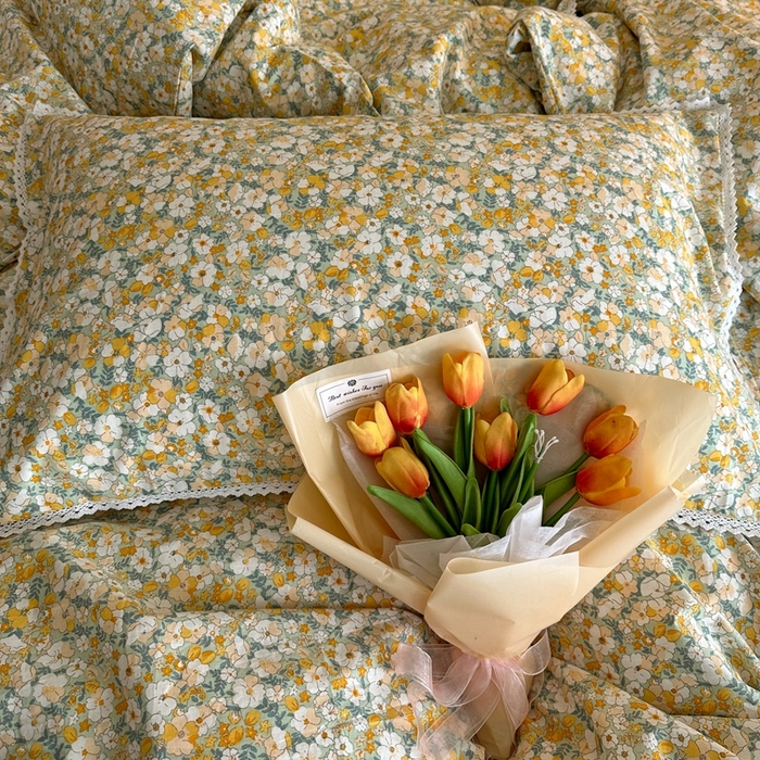 91家纺网 家纺一手货源 找家纺 千朵 2023新款全棉水洗带边四件套 夏天的风