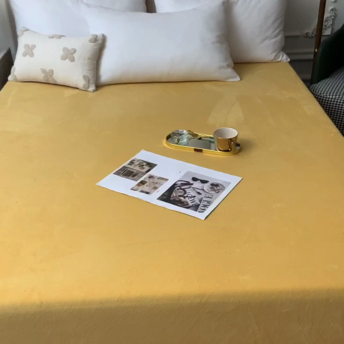 91家纺网 家纺一手货源 找家纺 甜之梦 2025牛奶绒纯色拼色单品四件套床笠（可定制尺寸）嫩黄