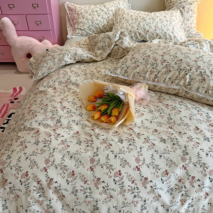 91家纺网 家纺一手货源 找家纺 千朵 2023新款全棉水洗带边四件套 野梓