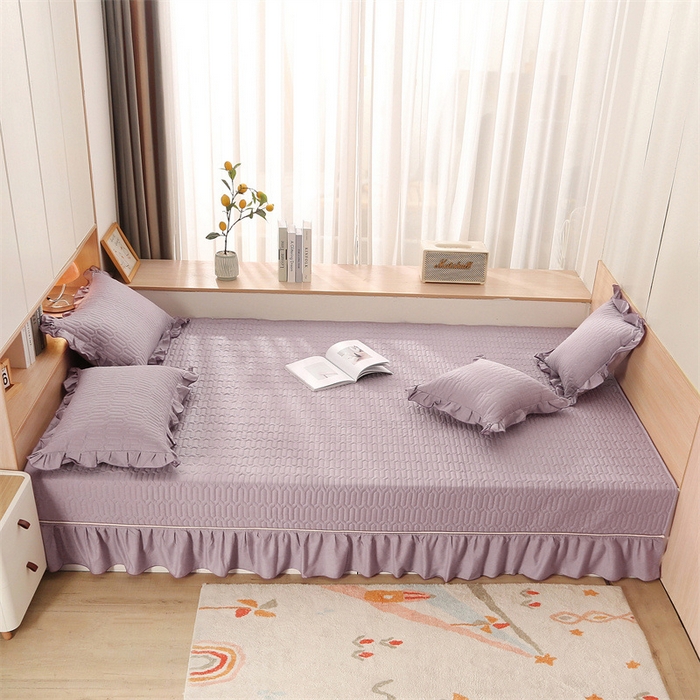 91家纺网 家纺一手货源 找家纺 美优兰 2025新款全棉防滑榻榻米炕垫纯棉床盖三件套 黛紫