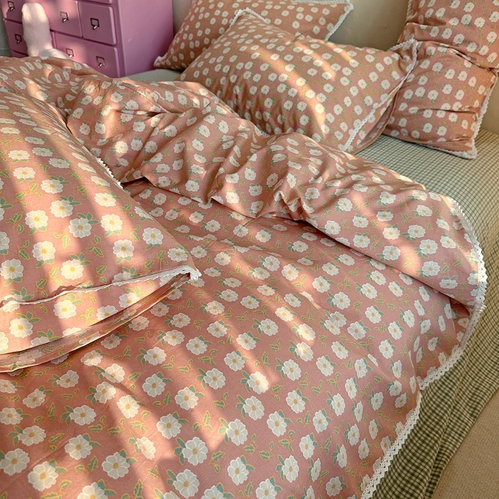 91家纺网 家纺一手货源 找家纺 千朵 2023新款全棉水洗带边四件套 小情调