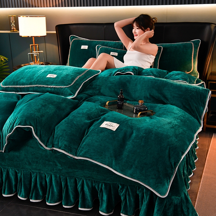 91家纺网 家纺一手货源 找家纺 畅畅家纺 2023新款纯色8.5斤9斤牛奶绒法莱绒宝宝金貂绒四件套 绿