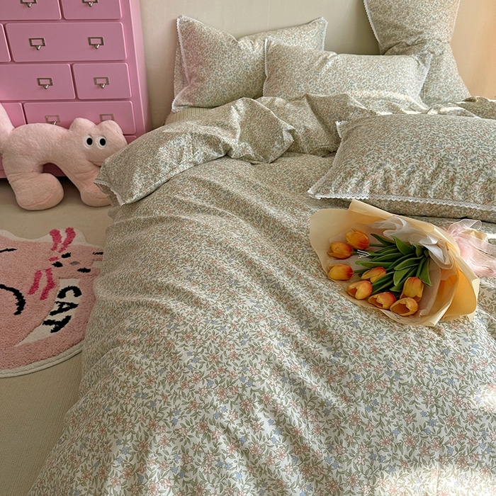 91家纺网 家纺一手货源 找家纺 千朵 2023新款全棉水洗带边四件套 小酒窝