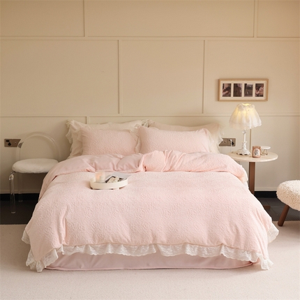 91家纺网 家纺一手货源 找家纺 （总）柚子YOUTH 2023新款雪尼尔花边雕花绒四件套