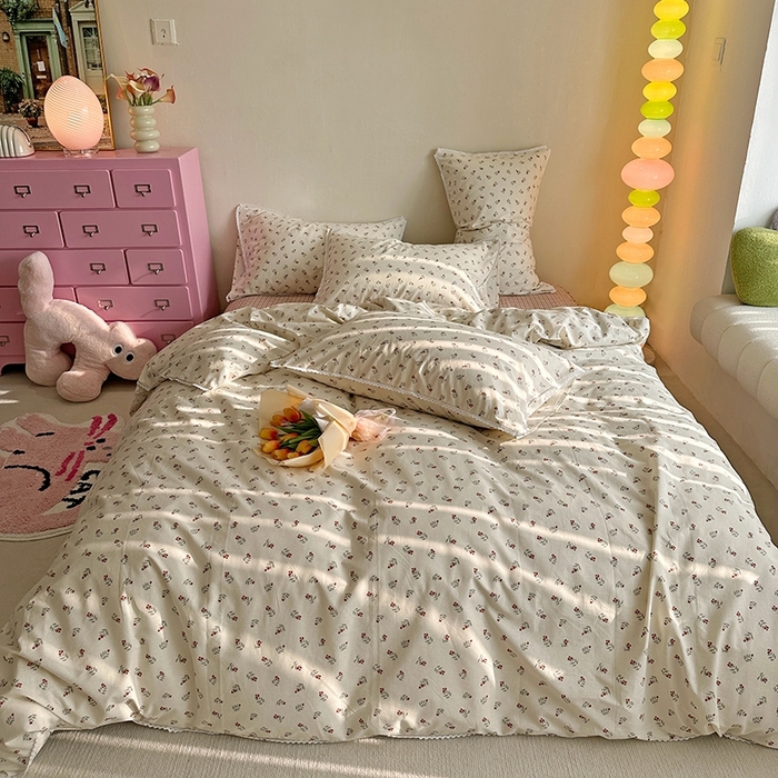 91家纺网 家纺一手货源 找家纺 千朵 2023新款全棉水洗带边四件套 小杨梅