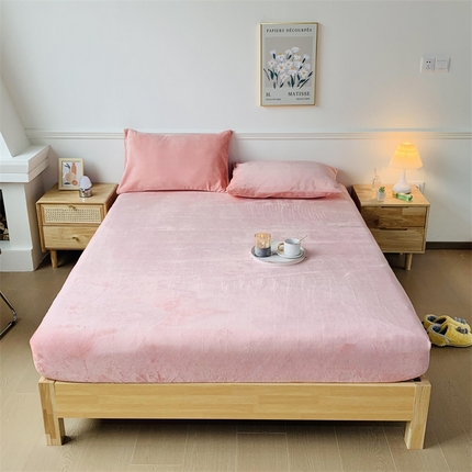 泽西 2023新款保暖牛奶绒床单床笠单品-单床笠 牛奶绒床笠-梦幻粉