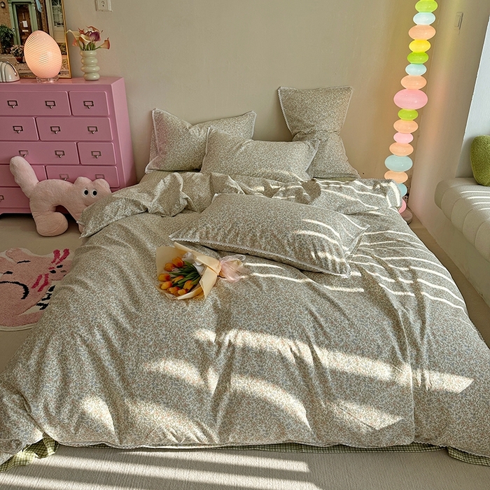 91家纺网 家纺一手货源 找家纺 千朵 2023新款全棉水洗带边四件套 小酒窝