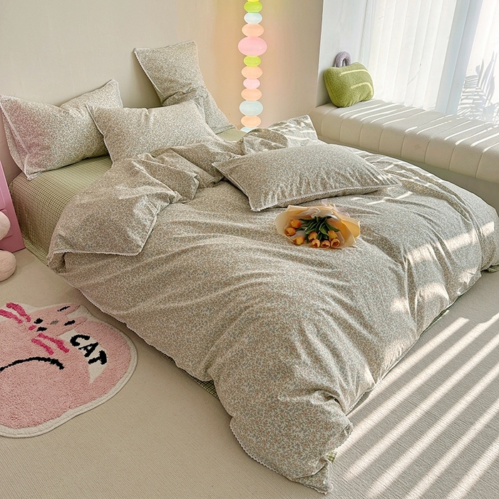 91家纺网 家纺一手货源 找家纺 千朵 2023新款全棉水洗带边四件套 小酒窝