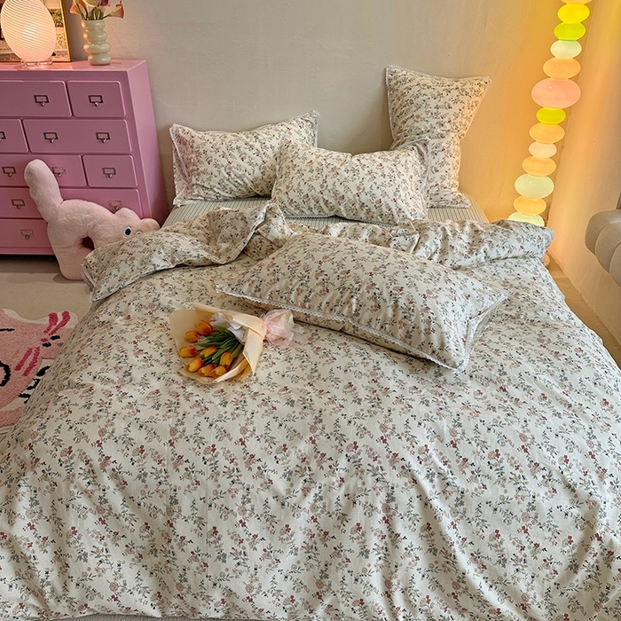 91家纺网 家纺一手货源 找家纺 千朵 2023新款全棉水洗带边四件套 野梓