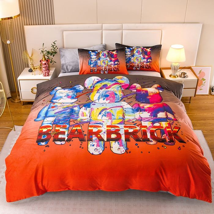 91家纺网 家纺一手货源 找家纺 爵仕家纺 2023新款暴力熊牛奶绒系列四件套 潮熊