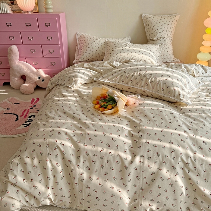 91家纺网 家纺一手货源 找家纺 千朵 2023新款全棉水洗带边四件套 小杨梅