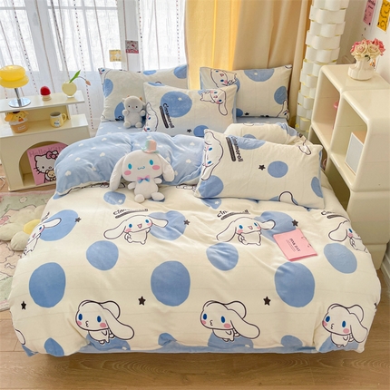 博雅 2023新款三丽鸥正版授权卡通加厚牛奶绒系列四件套 波点玉桂狗