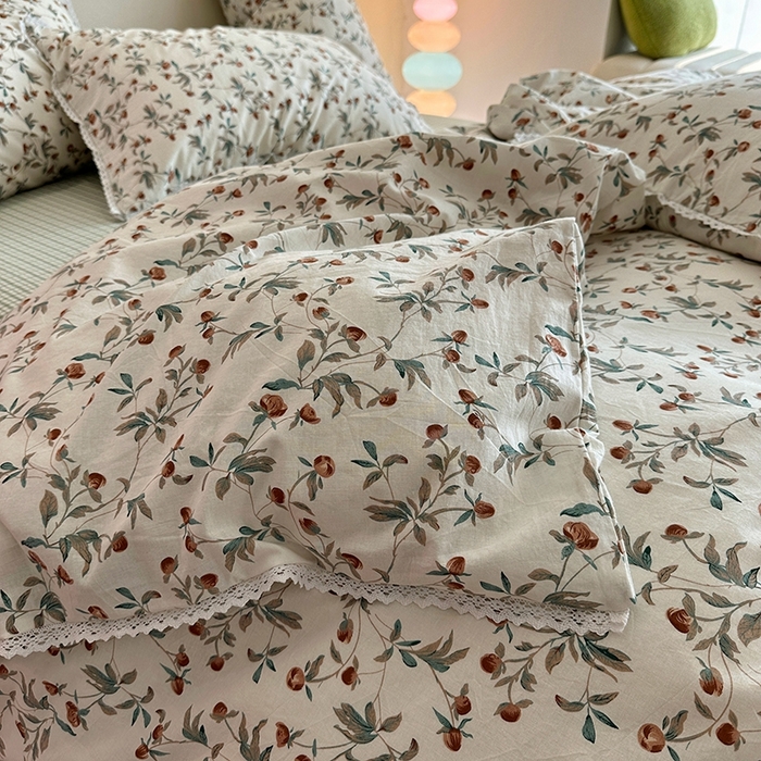 91家纺网 家纺一手货源 找家纺 千朵 2023新款全棉水洗带边四件套 栀香