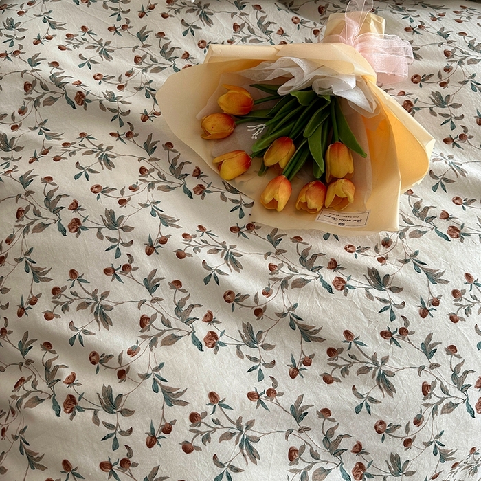 91家纺网 家纺一手货源 找家纺 千朵 2023新款全棉水洗带边四件套 栀香