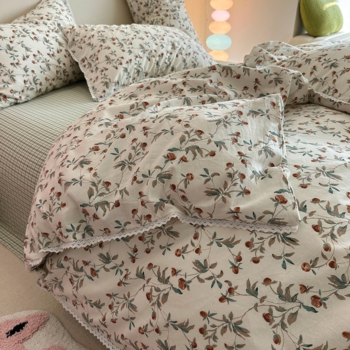 91家纺网 家纺一手货源 找家纺 千朵 2023新款全棉水洗带边四件套 栀香