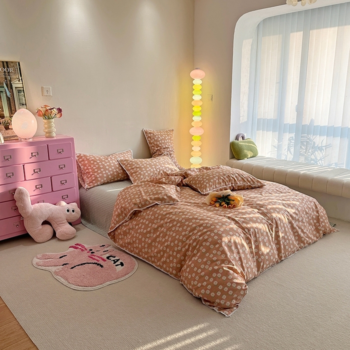 91家纺网 家纺一手货源 找家纺 千朵 2023新款全棉水洗带边四件套 小情调