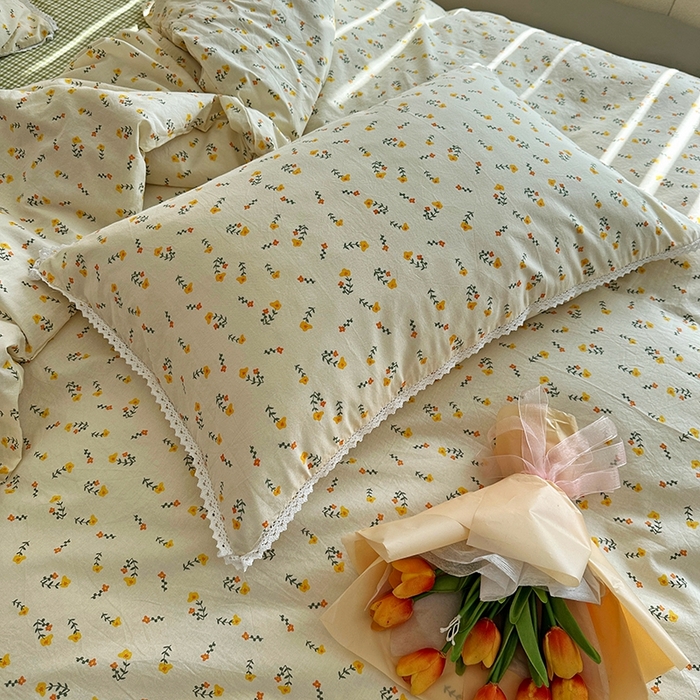 91家纺网 家纺一手货源 找家纺 千朵 2023新款全棉水洗带边四件套 小芳草