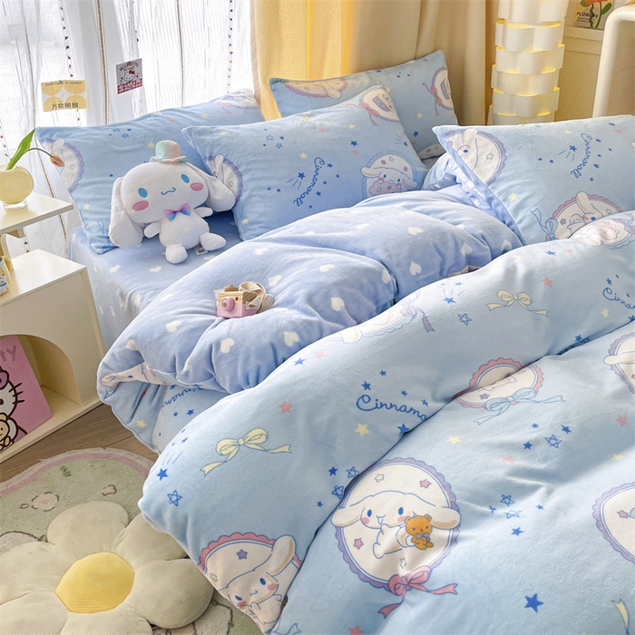 91家纺网 家纺一手货源 找家纺 博雅 2023三丽鸥正版授权卡通加厚牛奶绒系列四件套 玉桂狗奶油甜心