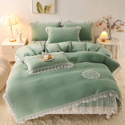 91家纺网 家纺一手货源 找家纺 （总）恋尚 2023牛奶绒夹棉 蕾丝花边贴布绣床笠四件套