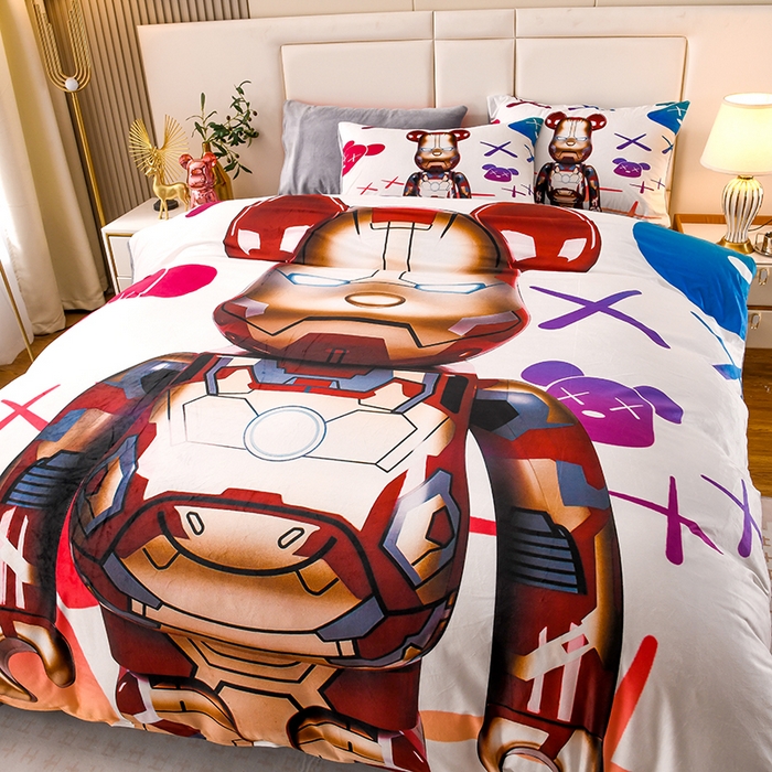 91家纺网 家纺一手货源 找家纺 爵仕家纺 2023新款暴力熊牛奶绒系列四件套 钢铁熊