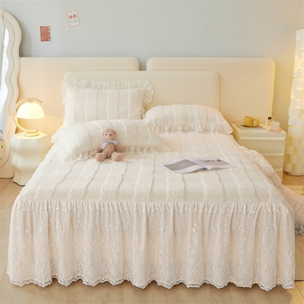 91家纺网 家纺一手货源 找家纺 （总）宜凡家纺 2023新款高克重兔绒牛奶绒床裙四件套