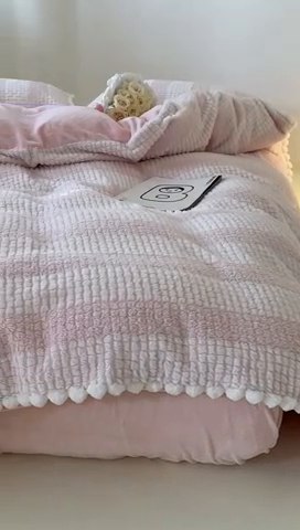 91家纺网 家纺一手货源 找家纺 玛奇朵 2023新款秋冬泰兔绒提花四件套-朵以 朵以-粉