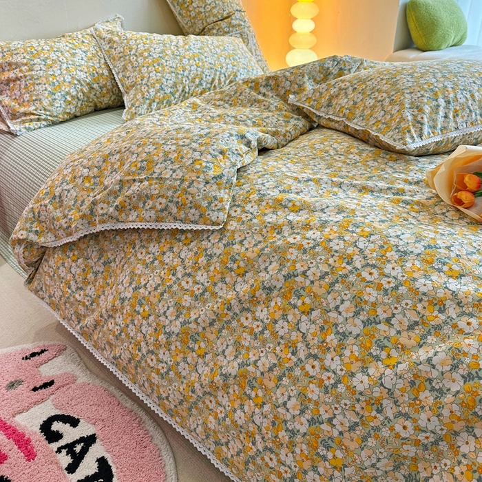 91家纺网 家纺一手货源 找家纺 千朵 2023新款全棉水洗带边四件套 夏天的风