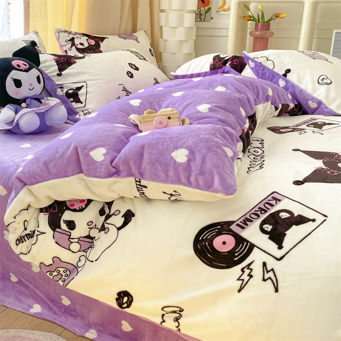 91家纺网 家纺一手货源 找家纺 （总）博雅 2023新款三丽鸥正版授权卡通加厚牛奶绒系列四件套