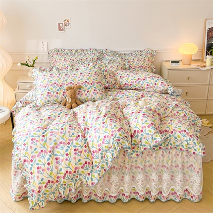 91家纺网 家纺一手货源 找家纺 （总）宜凡家纺 2023新款全棉印花单层床裙四件套