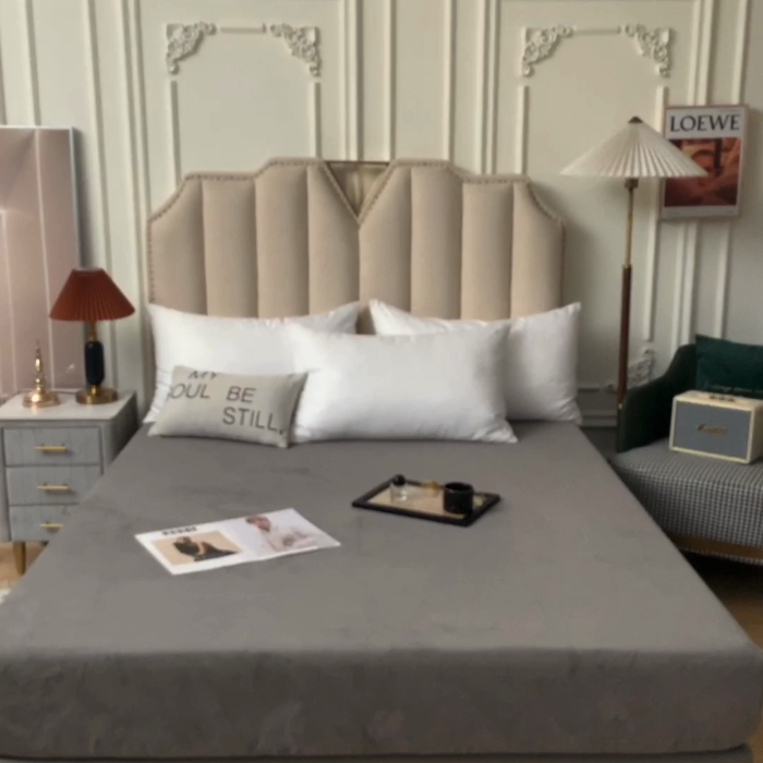 91家纺网 家纺一手货源 找家纺 甜之梦2025牛奶绒纯色拼色单品四件套床单（可定制尺寸）浅灰