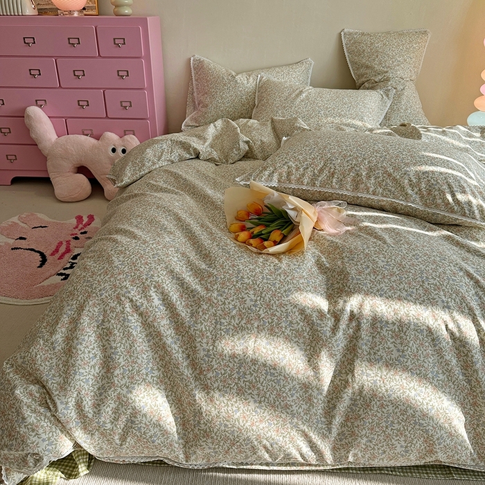 91家纺网 家纺一手货源 找家纺 千朵 2023新款全棉水洗带边四件套 小酒窝