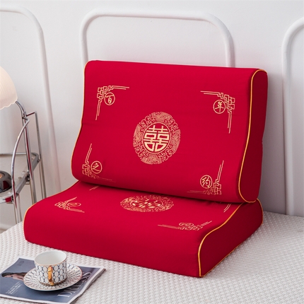 枕之坊 2023新款大红婚庆乳胶枕 40*60*10*12cm花嫁喜事