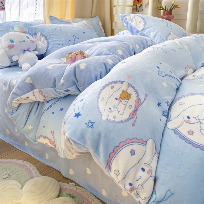 91家纺网 家纺一手货源 找家纺 博雅 2023三丽鸥正版授权卡通加厚牛奶绒系列四件套 玉桂狗奶油甜心