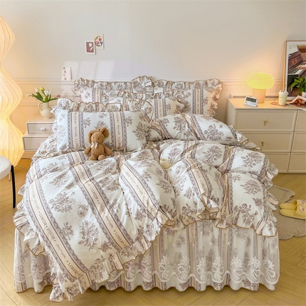 91家纺网 家纺一手货源 找家纺 （总）宜凡家纺 2023新款全棉印花单层床裙四件套