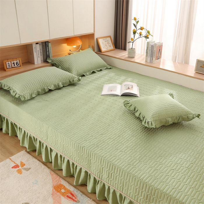 91家纺网 家纺一手货源 找家纺 美优兰 2025新款全棉防滑榻榻米炕垫纯棉床盖三件套 檀青