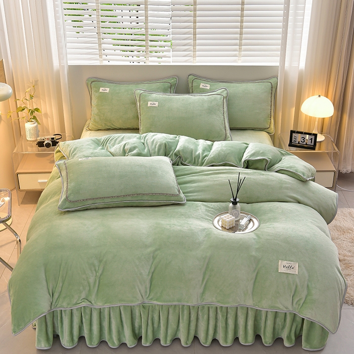 91家纺网 家纺一手货源 找家纺 畅畅家纺 2023新款纯色8.5斤9斤牛奶绒法莱绒宝宝金貂绒四件套 抹茶-绿